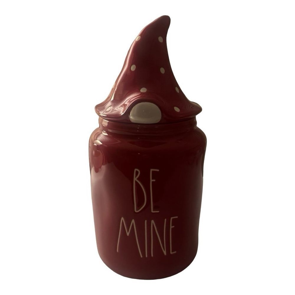 Rae Dunn Be Mine Canister Valentine's Day Gnome‎ Topper Red Ceramic